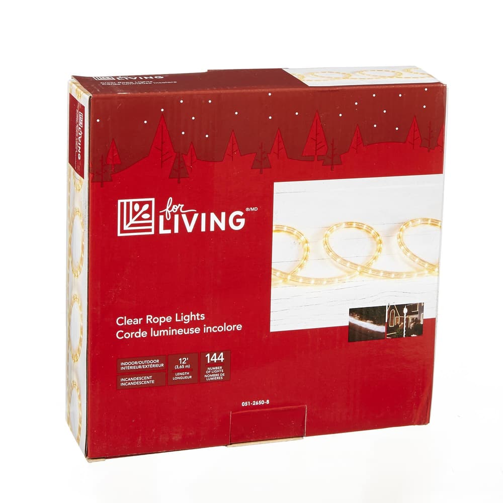 For Living Incandescent Rope Christmas Lights, 12-ft, Clear