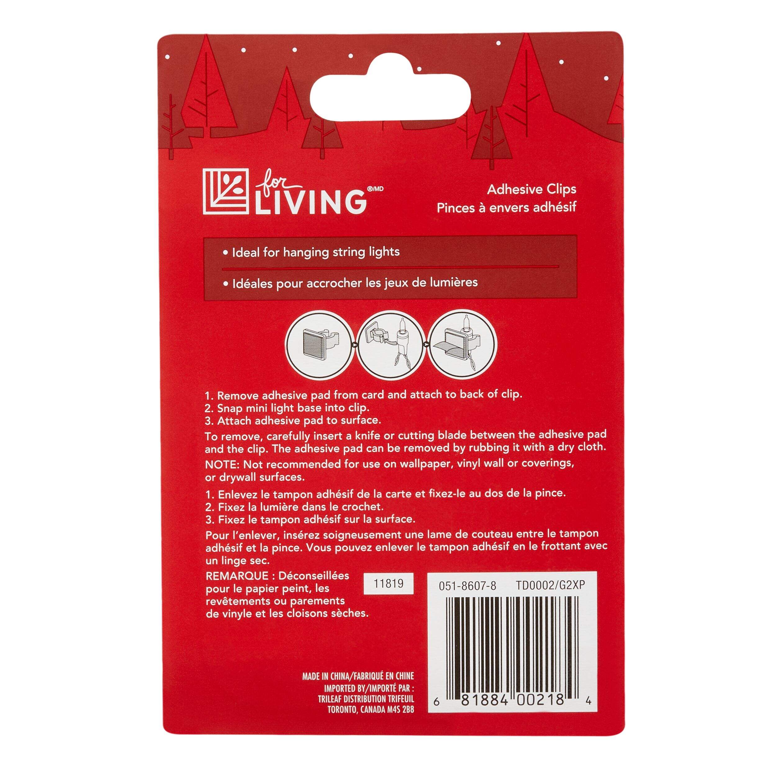 For Living Indoor Mini Adhesive Christmas Lights Clips, 25pk