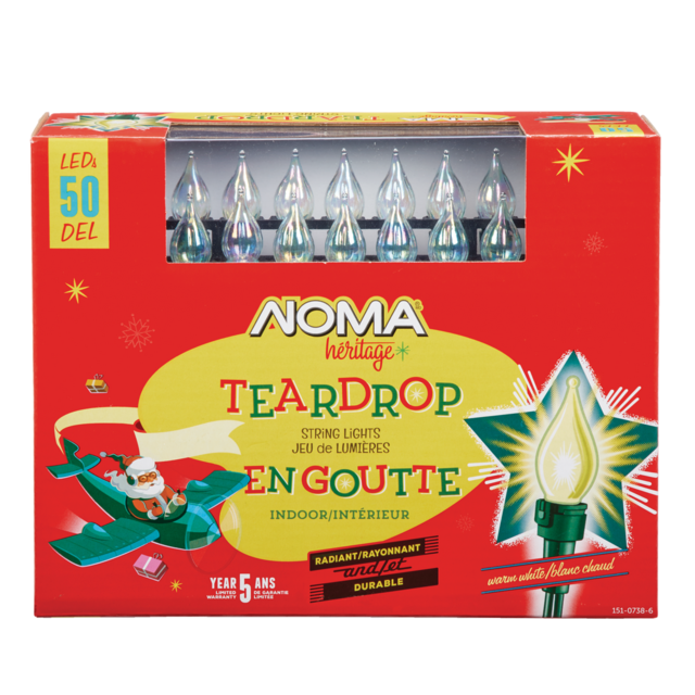NOMA Heritage Teardrop Christmas Lights, 50 LED Lights, Warm White