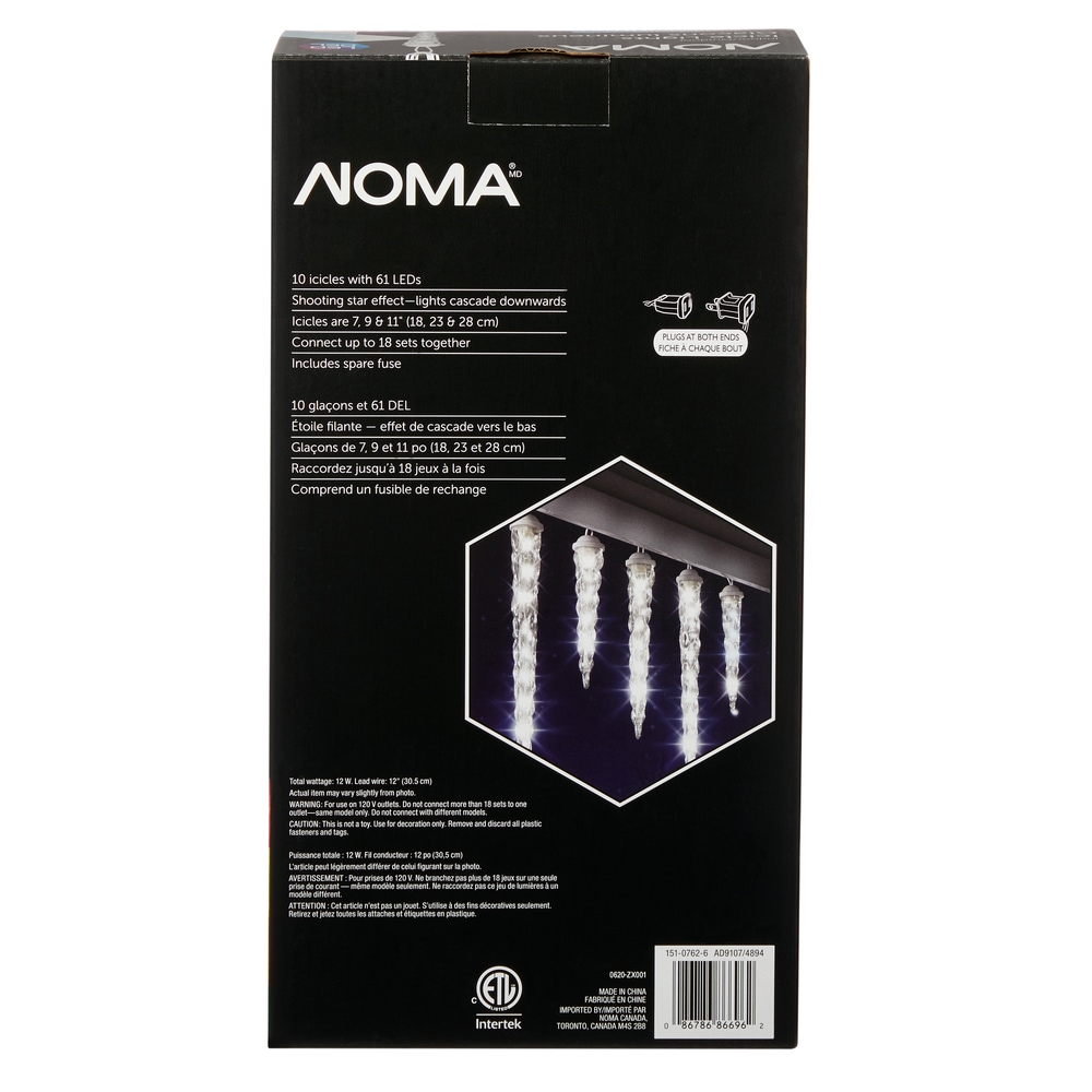 NOMA Shooting Star 10 Icicle Christmas Lights, 61 LED Lights, Pure