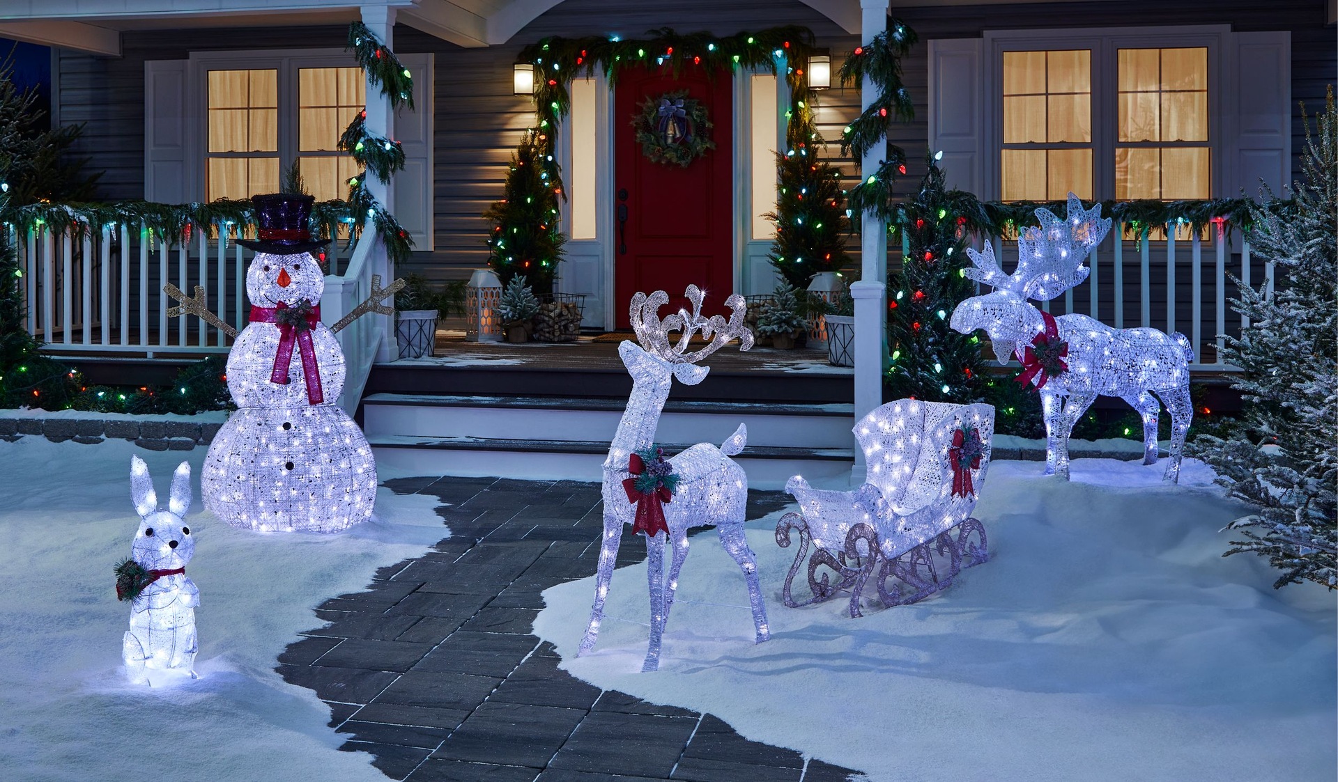 CANVAS 4' LED Wireform Arctic White Moose Christmas Decoration