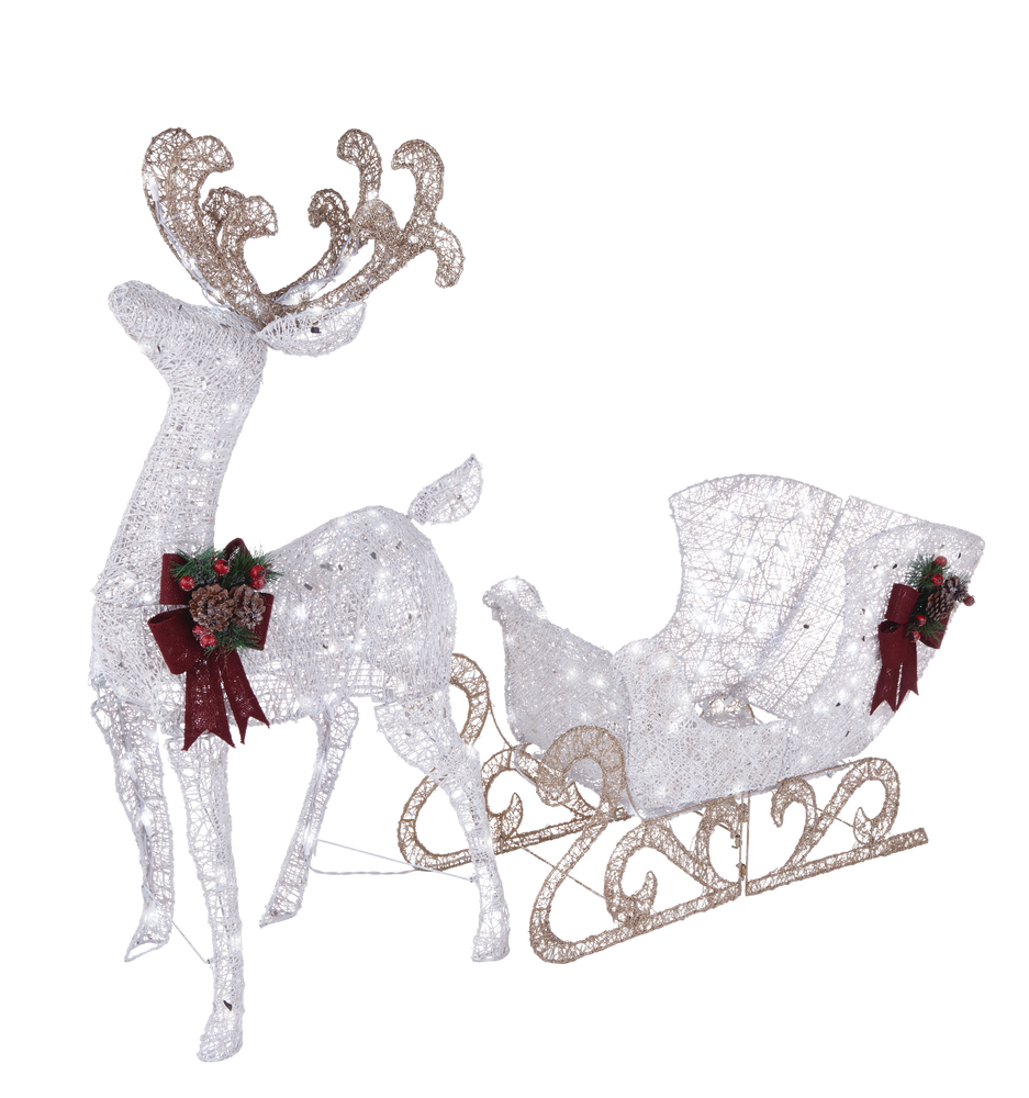 CANVAS Prelit Arctic White Deer & Sleigh Christmas Decorations, 140