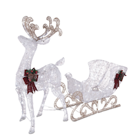 Décoratioin de Noël à DEL CANVAS, cerf et traîneau, blanc arctique, 4 pi Front_Angled_Left