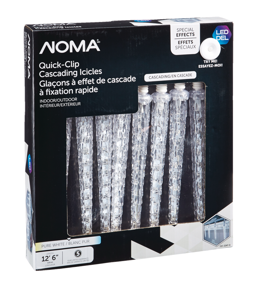 NOMA QuickClip Christmas Lights Icicle Lights, Pure White, 10pk