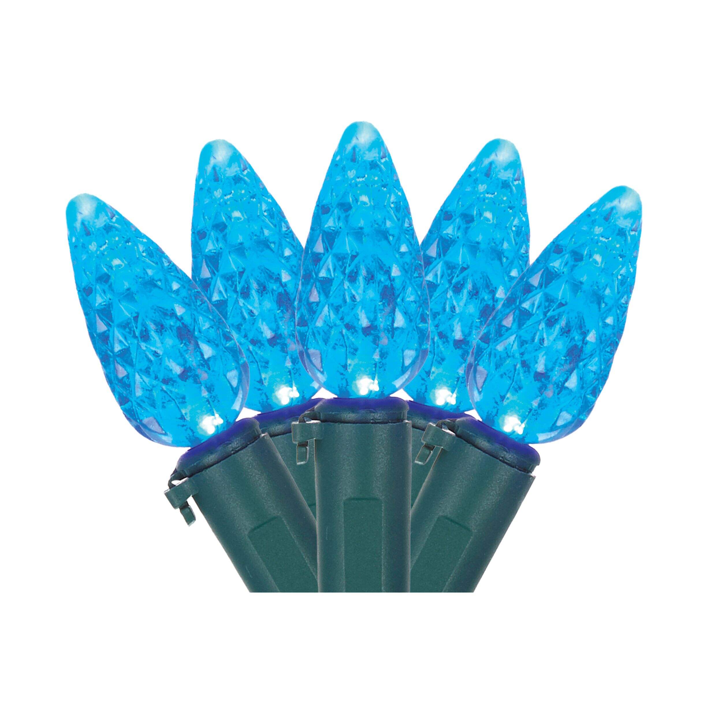 Lumières de Noël d'extérieur NOMA C6 à DEL, 70 ampoules, bleu, 23 pi 8 po CloseUp