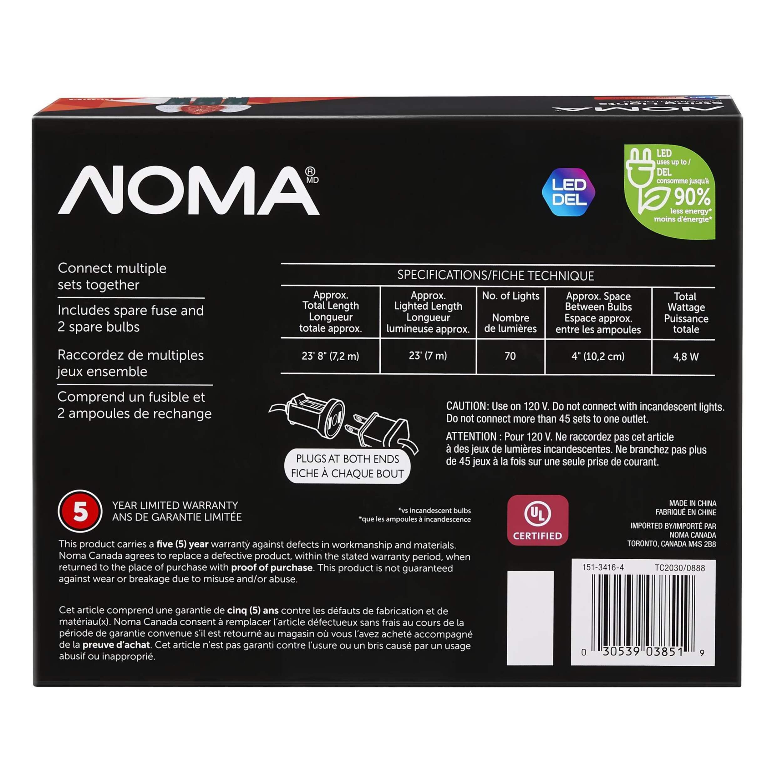 NOMA Outdoor C6 Christmas Lights, 70 LED Lights, Red & Pure White