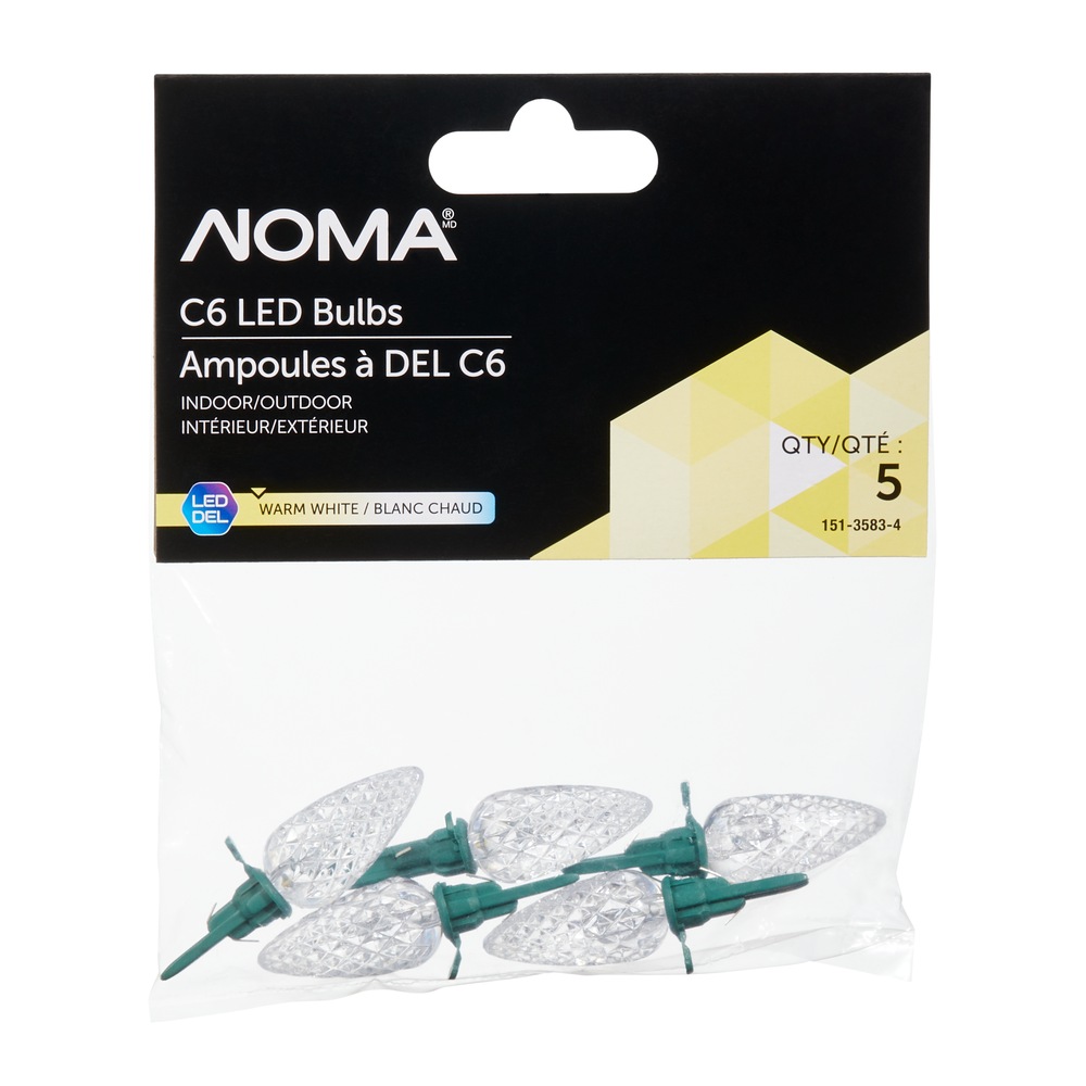 NOMA C6 Christmas Lights Replacement Bulbs, 5 LED Lights, Warm White