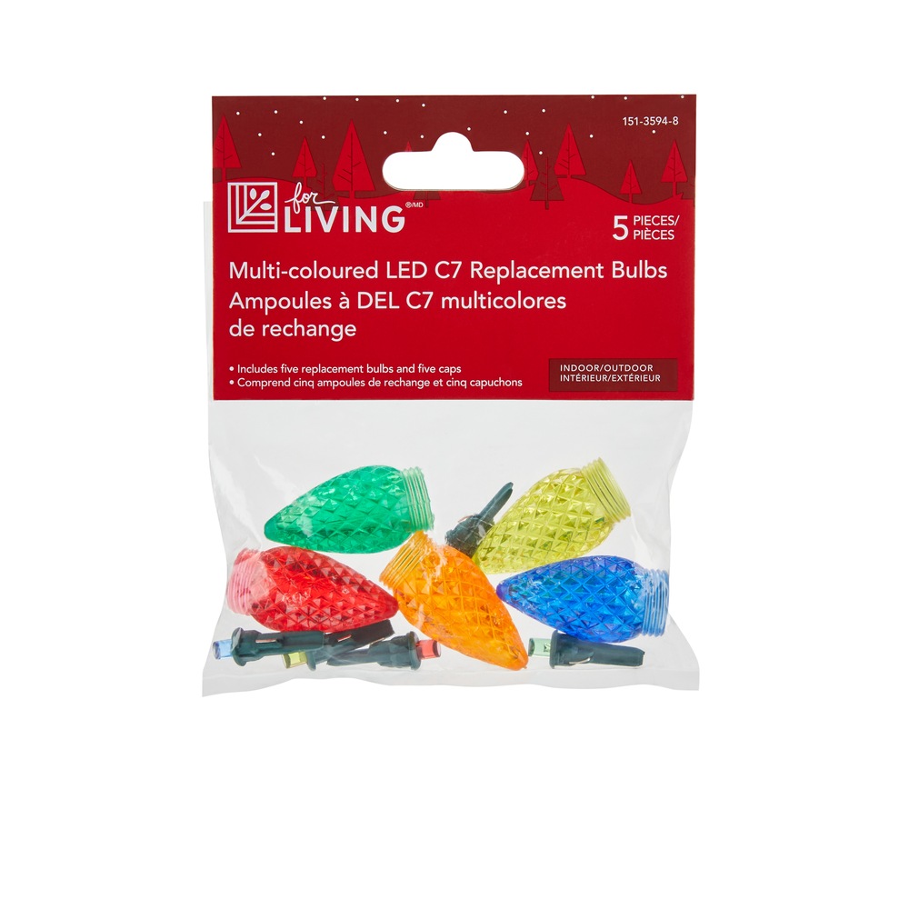 For Living C7 Christmas Lights Replacement Bulbs, 5 LED Lights, Multi