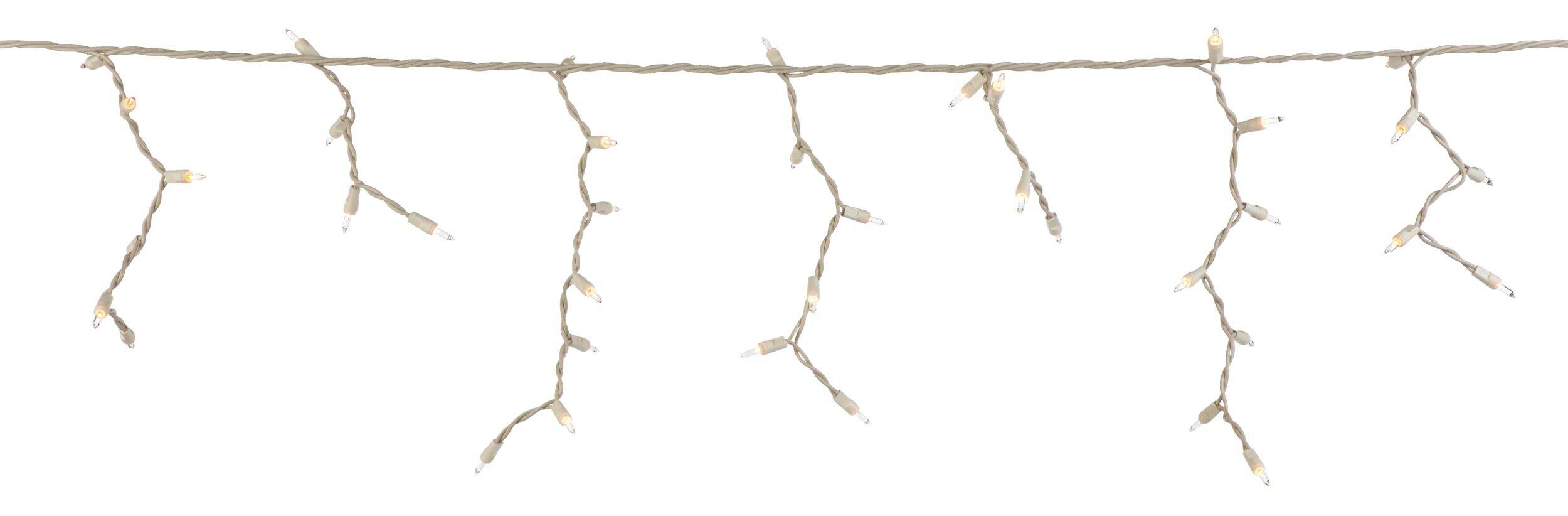 For Living Incandescent 300 Clear Icicle Christmas Lights, White Wire CloseUp
