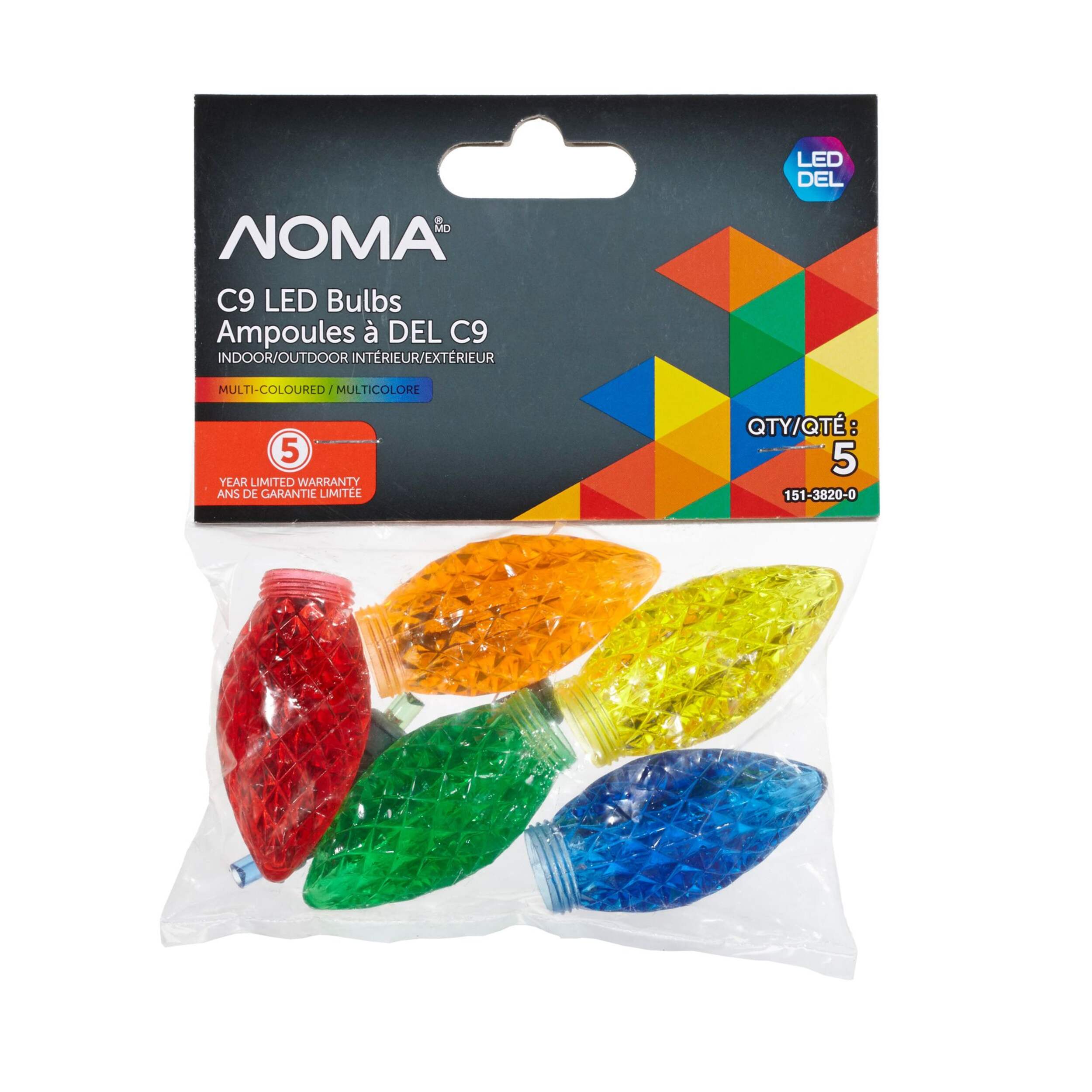 NOMA Replacement C9 Christmas Light Bulbs, Assorted, 5-pk Front_Flat