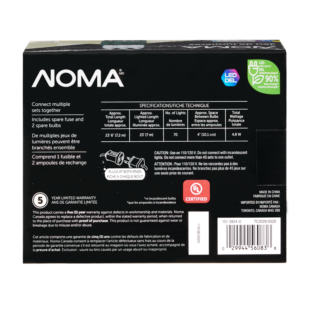 NOMA Outdoor Christmas Lights, 70 Mini LED Lights, Pure White