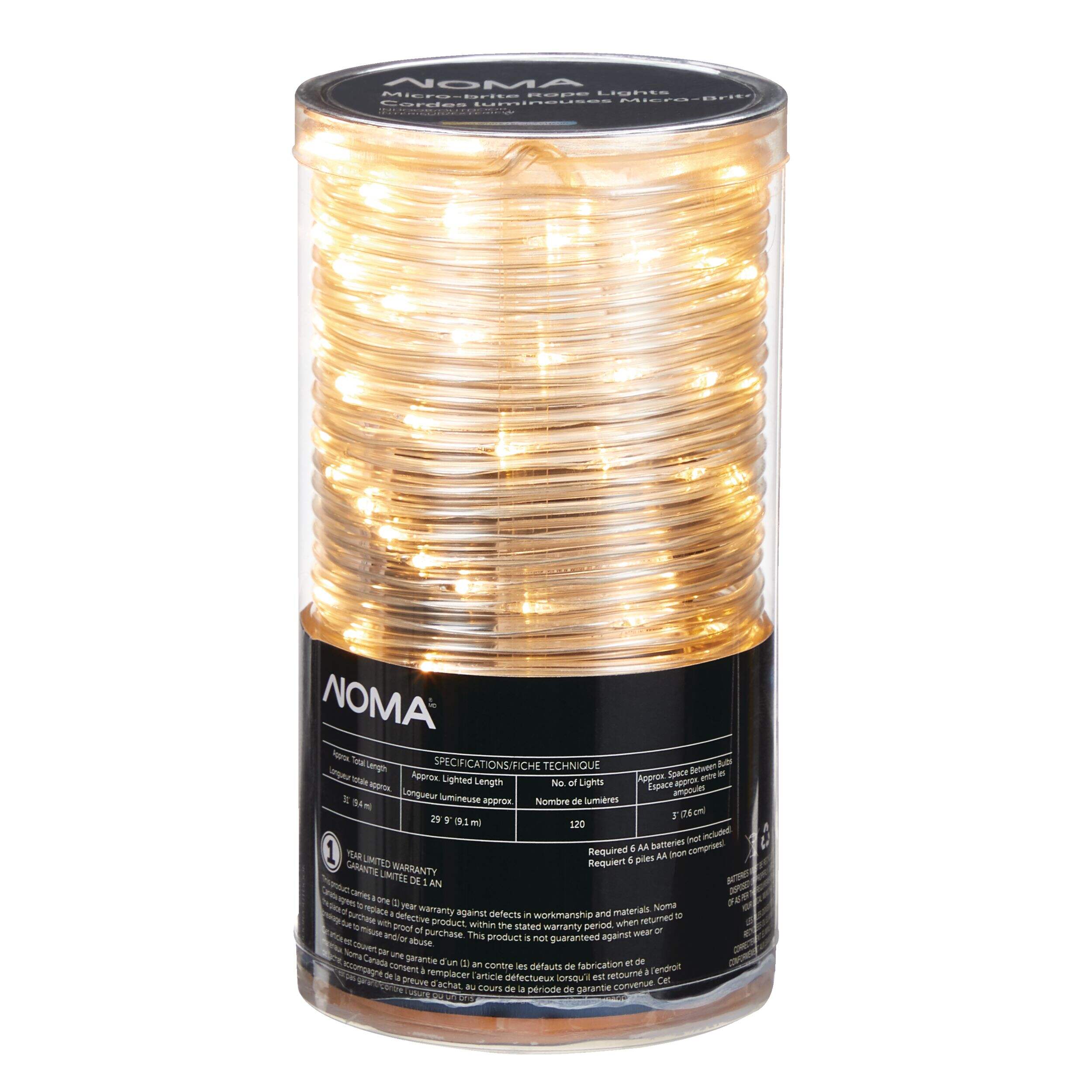 NOMA 120 BatteryOperated MicroBrite Rope Light, Warm White Canadian