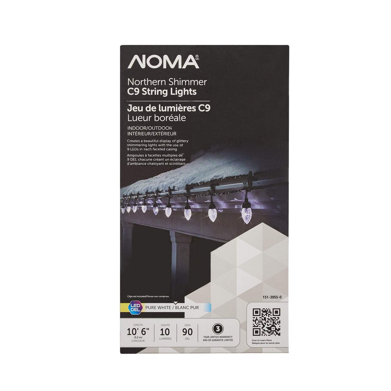 NOMA Northern Shimmer 10 C9 Christmas Lights, 90 LED Lights, Pure