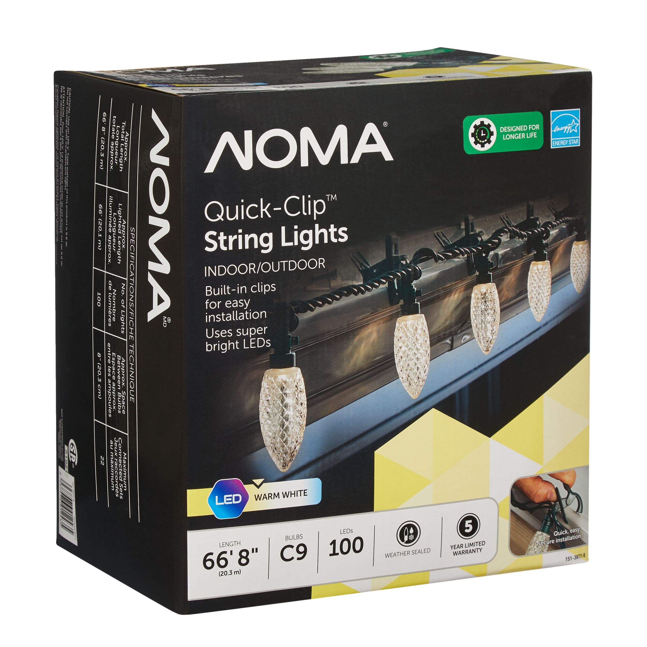 NOMA Quick-Clip 100 C9 LED Christmas Lights, White Front_Three_Fourths_Angled_Right