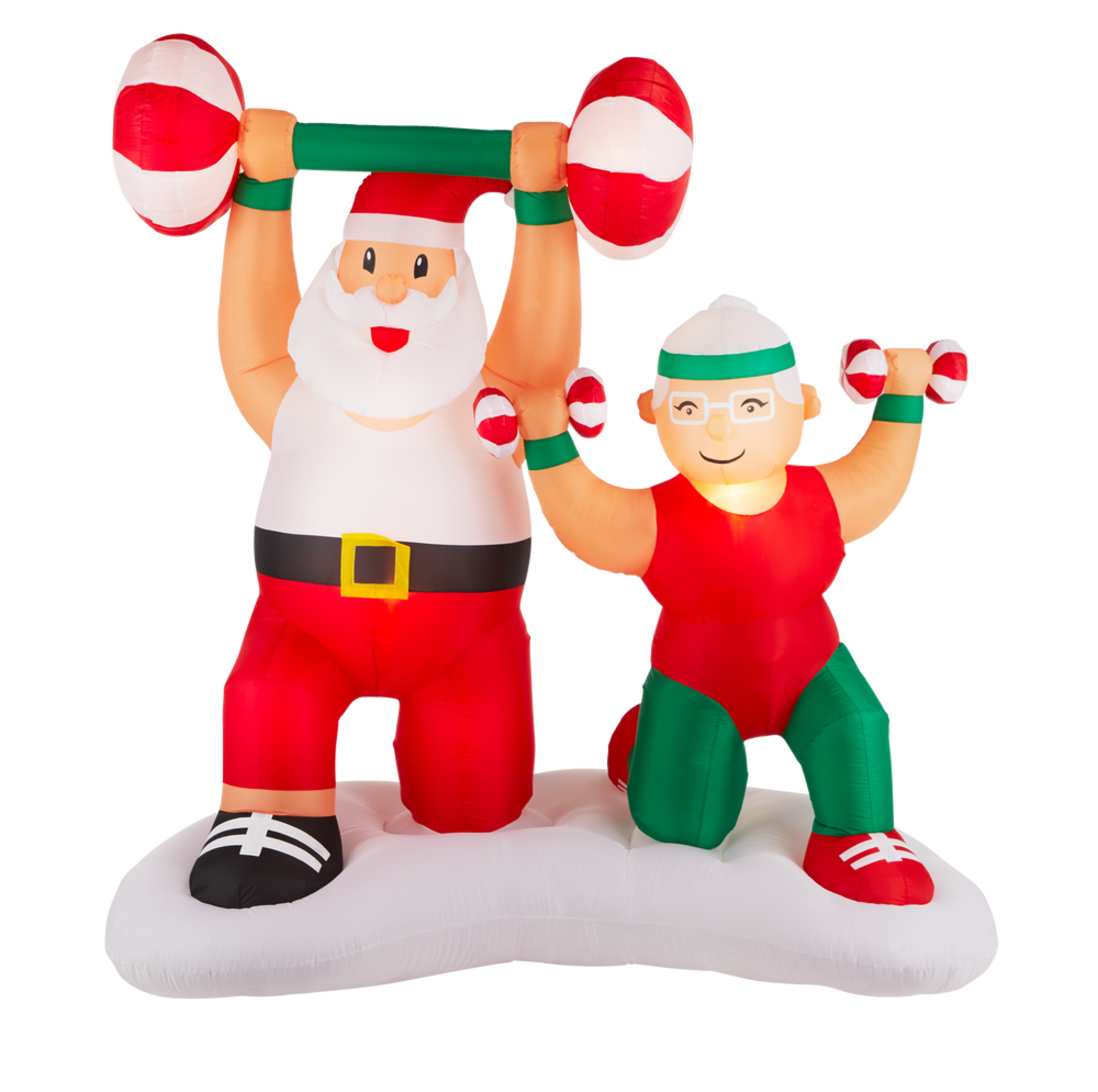 Gemmy Airblown® Santa and Mrs. Claus Workout Scene Christmas Decoration, 6.5-ft Front_Flat