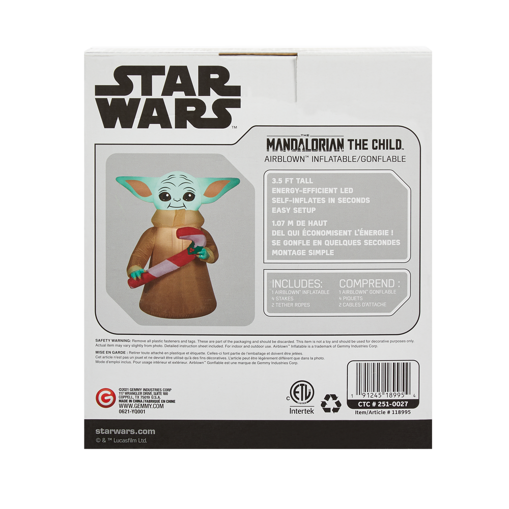 GEMMY Inflatable baby Yoda Christmas Decoration SelfInflating, 3.5ft