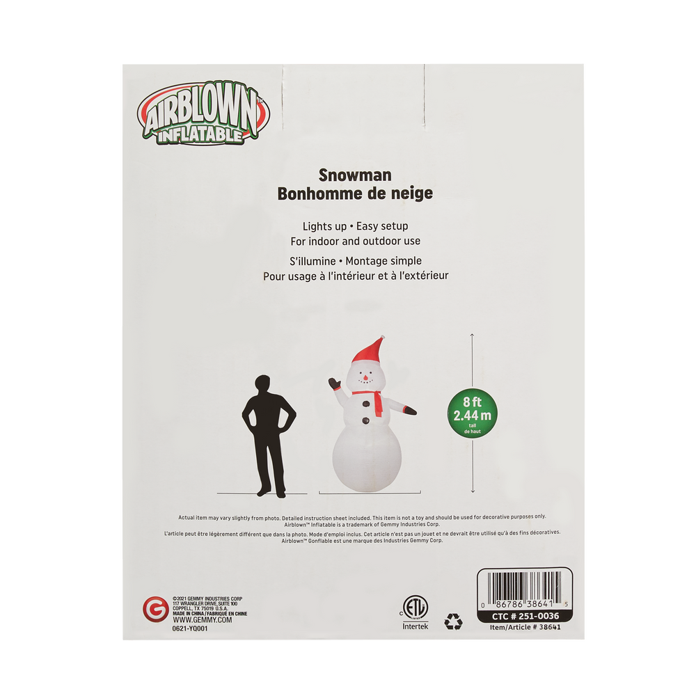 Airblown® Snowman Christmas Decoration, 8ft Canadian Tire