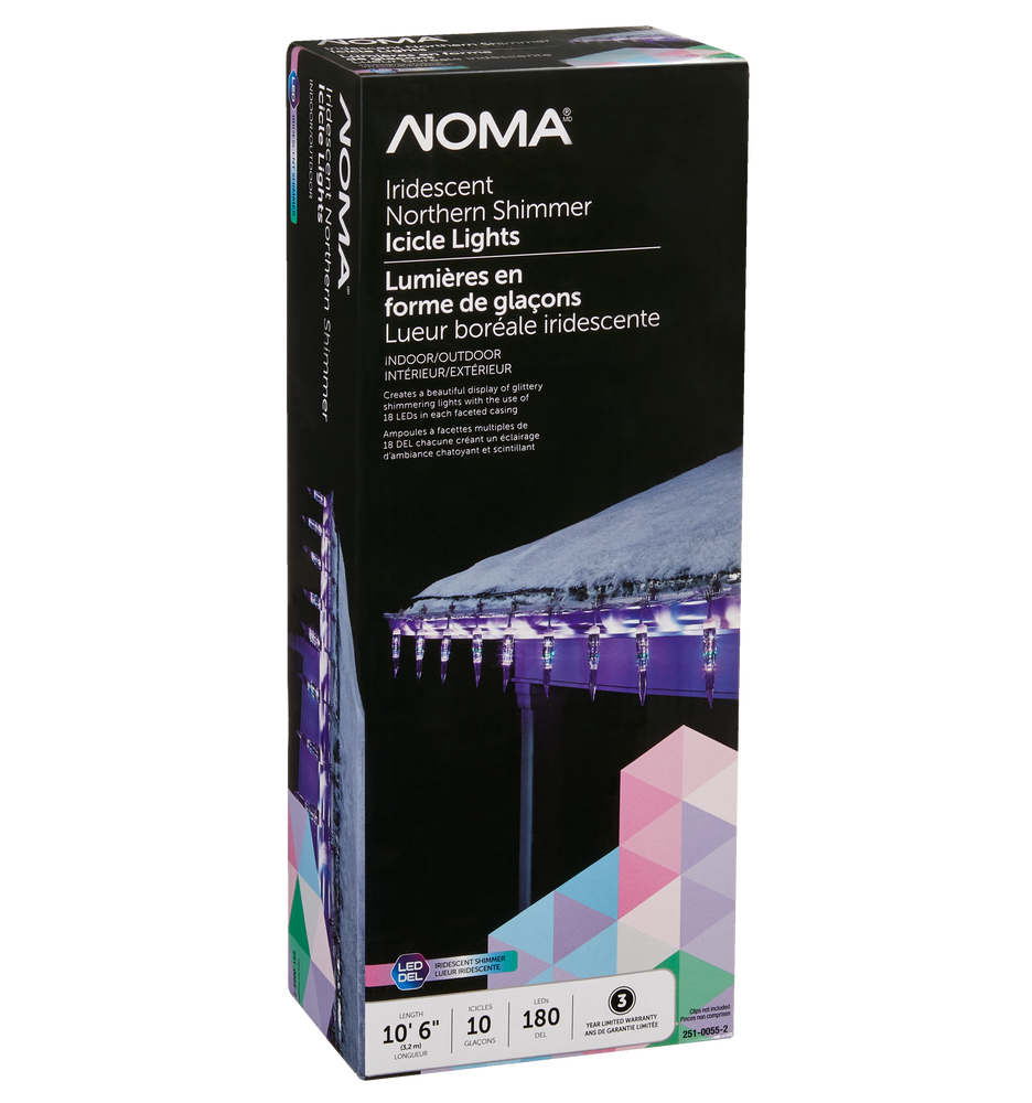 NOMA Northern Shimmer 10 Icicle Christmas Lights, 180 LED Lights, Iridescent, 10ft Canadian Tire