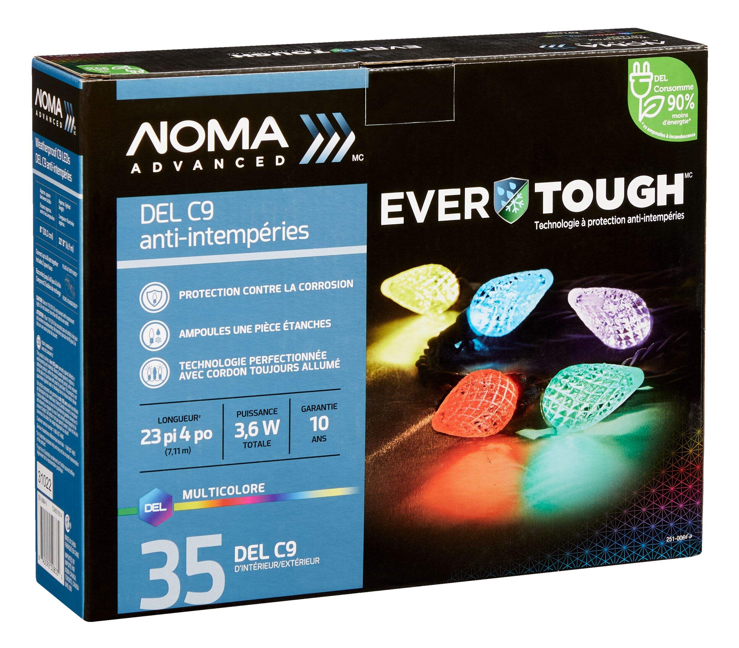 Lumières de Noël à DEL C9 résistantes aux intempéries NOMA Advanced EverTough, multicolore, 23 pi 4 po, paq. 35 Front_Angled_Right