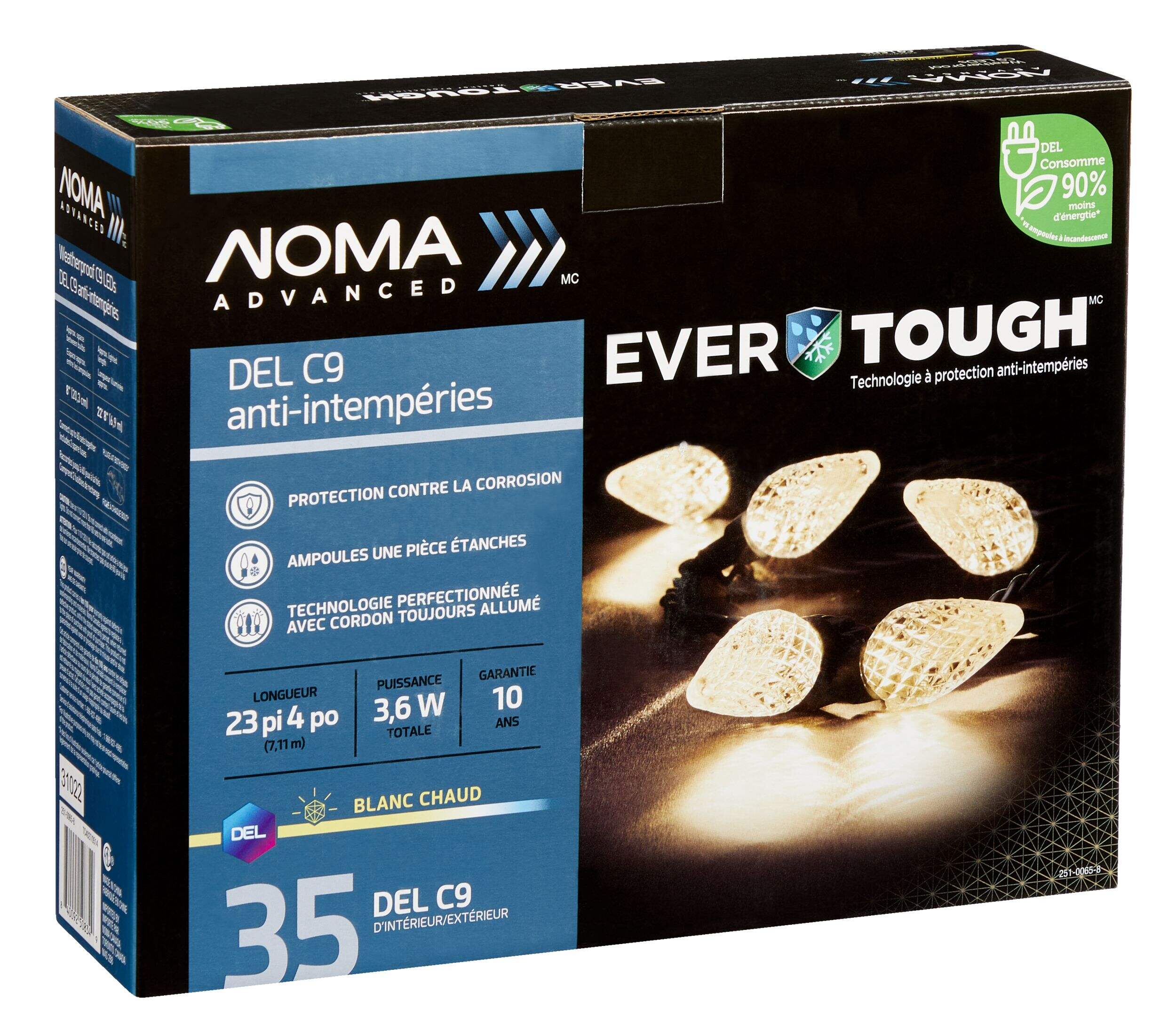 Lumières de Noël à DEL C9 NOMA Advanced EverTough, blanc chaud, 23 pi 4 po, paq. 35 Front_Angled_Right