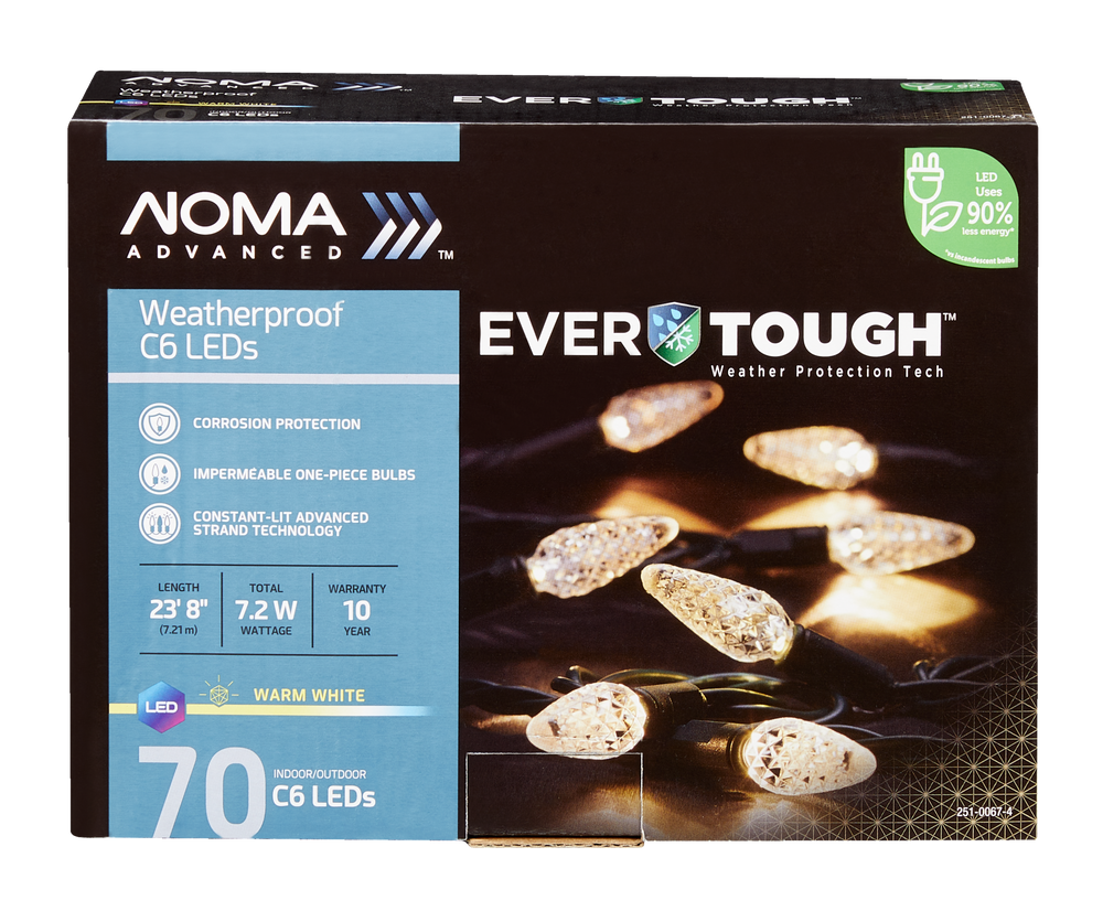 NOMA Advanced Evertough C6 Christmas Lights, 70 LED Lights, Warm White