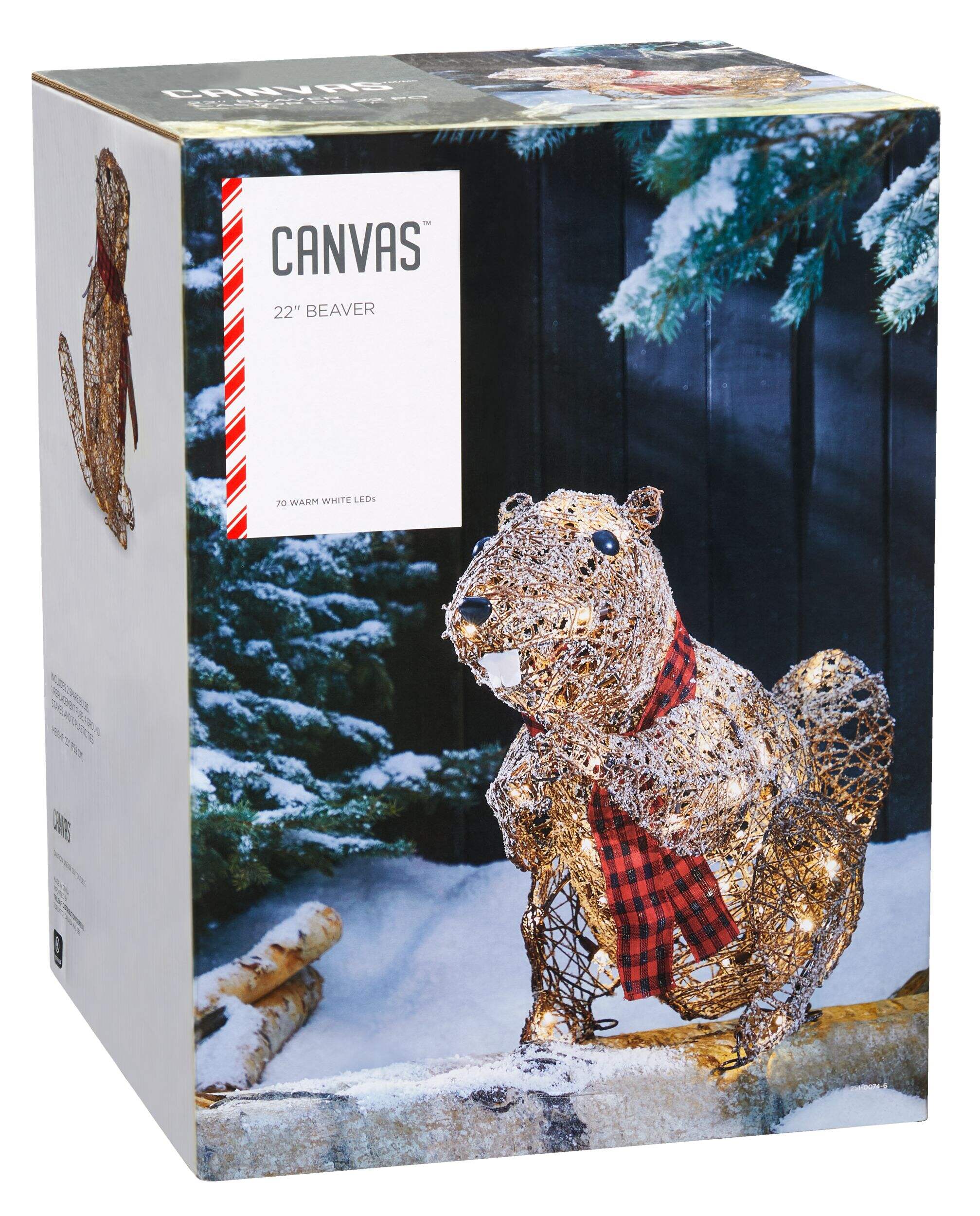 CANVAS 2' LED Canadian Cabin Beaver Christmas Decoration Front_Angled_Right