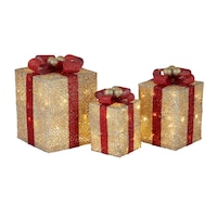 Décoration de Noël CANVAS à DEL, cadeaux Golden Charm, paq. 3 Front_Elevated