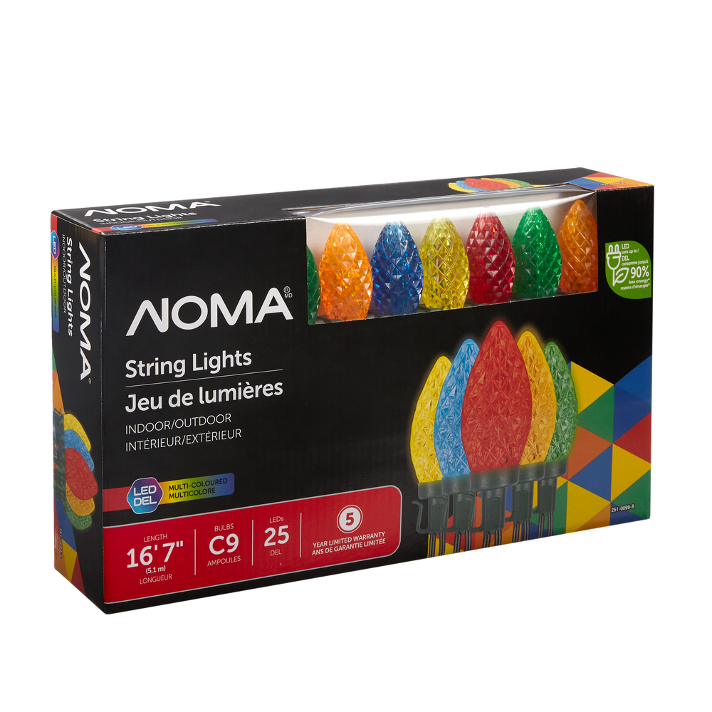 NOMA Indoor/Outdoor String C9 Christmas Lights, 25 LED Lights, Multi