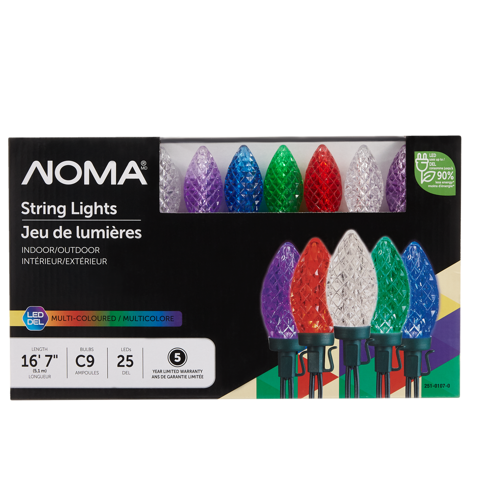 NOMA Indoor/Outdoor C9 String Christmas Lights, 25 LED Lights, Multi