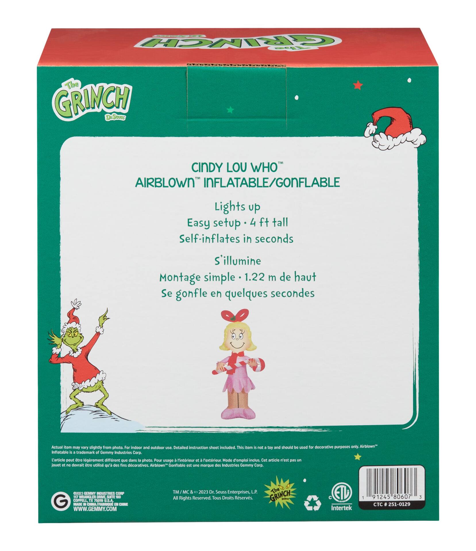 Dr. Seuss Grinch 4' Cindy Lou Who Christmas Candy Cane Inflatable outlets