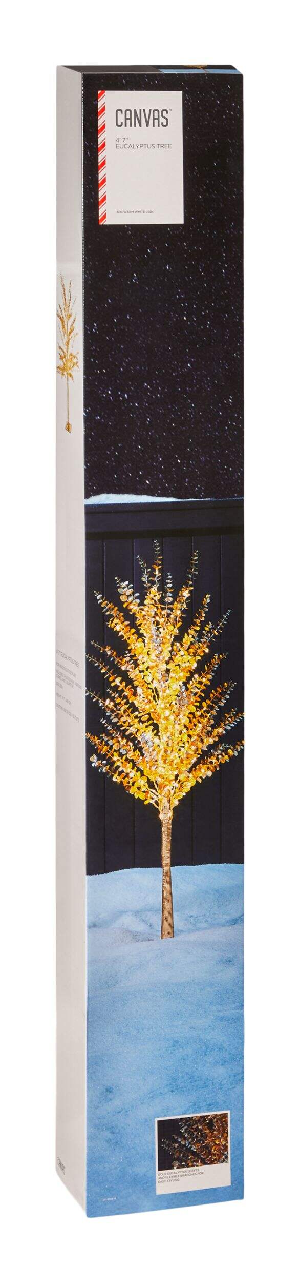 CANVAS Golden Eucalyptus Plastic LED Tree for Christmas Decor, 300-pc, 4-ft 7", Warm White Front_Angled_Right