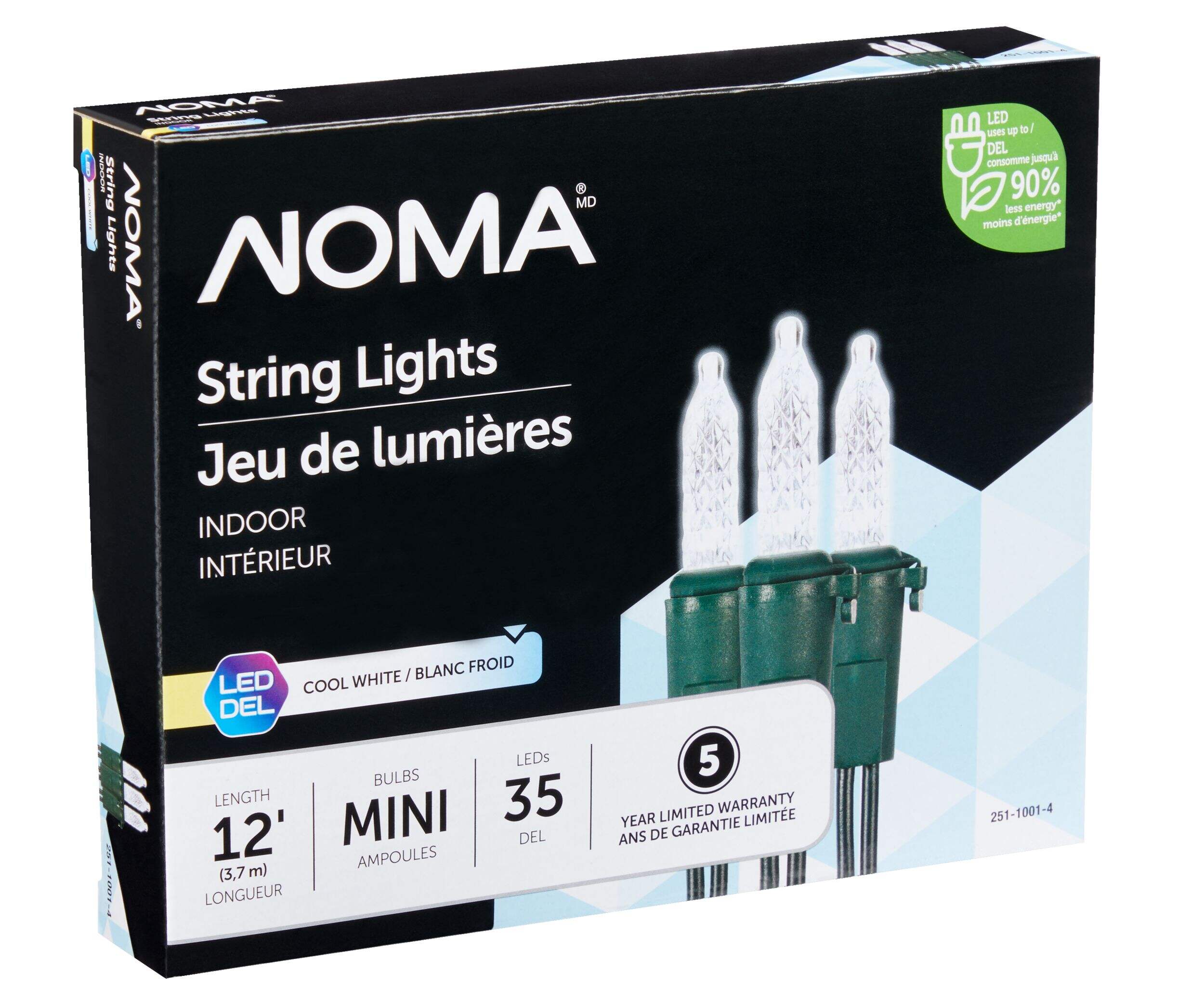 Mini lumières de Noël à DEL d'intérieur NOMA, blanc froid, 35 ampoules, 12 pi Front_Angled_Right