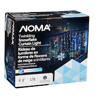 NOMA Outdoor Twinkling LED Snowflake Curtain, Cool White Front_Angled_Right