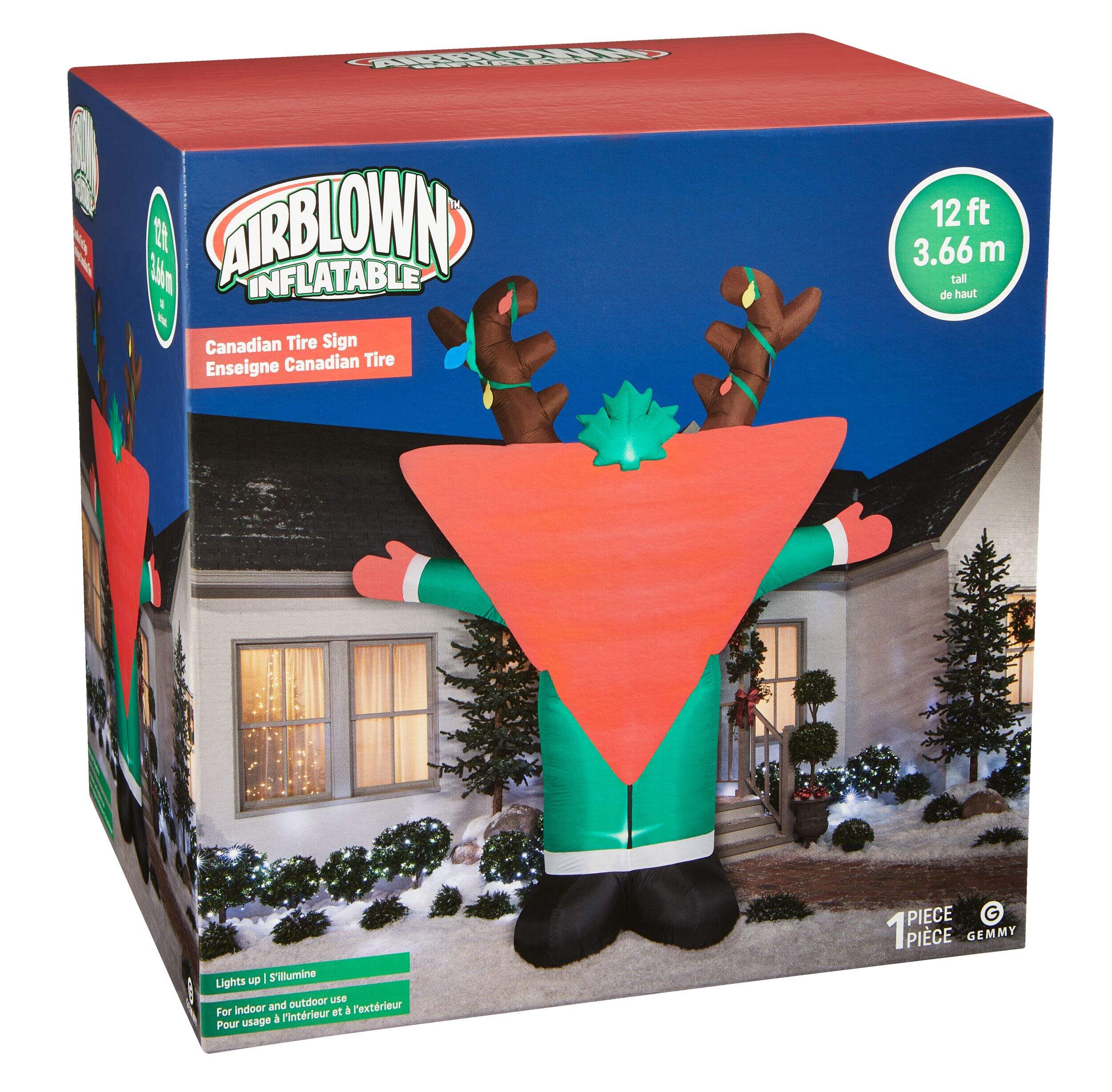 Gemmy Airblown® Canadian Tire Logo with Reindeer Antlers, Christmas