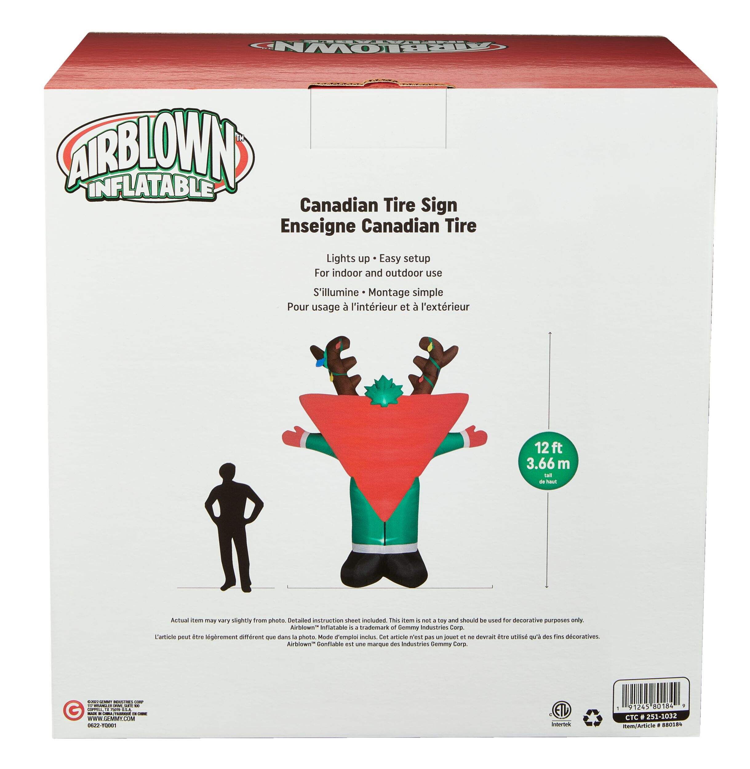 Gemmy Airblown® Canadian Tire Logo with Reindeer Antlers, Christmas
