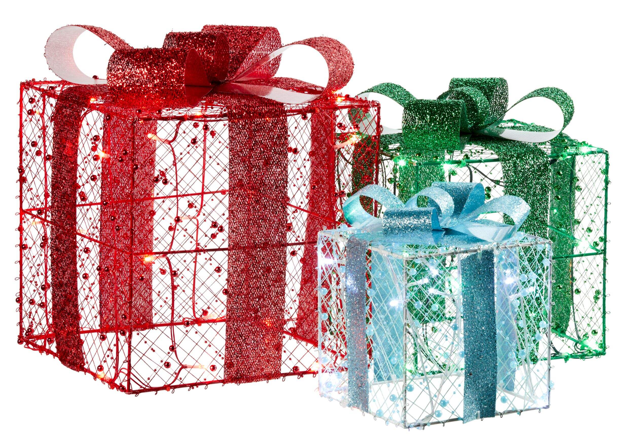 Ensemble de cadeaux de Noël en fil métallique CANVAS à DEL, 9 po, 12 po, 15 po Front_Three_Fourths_Angled_Right
