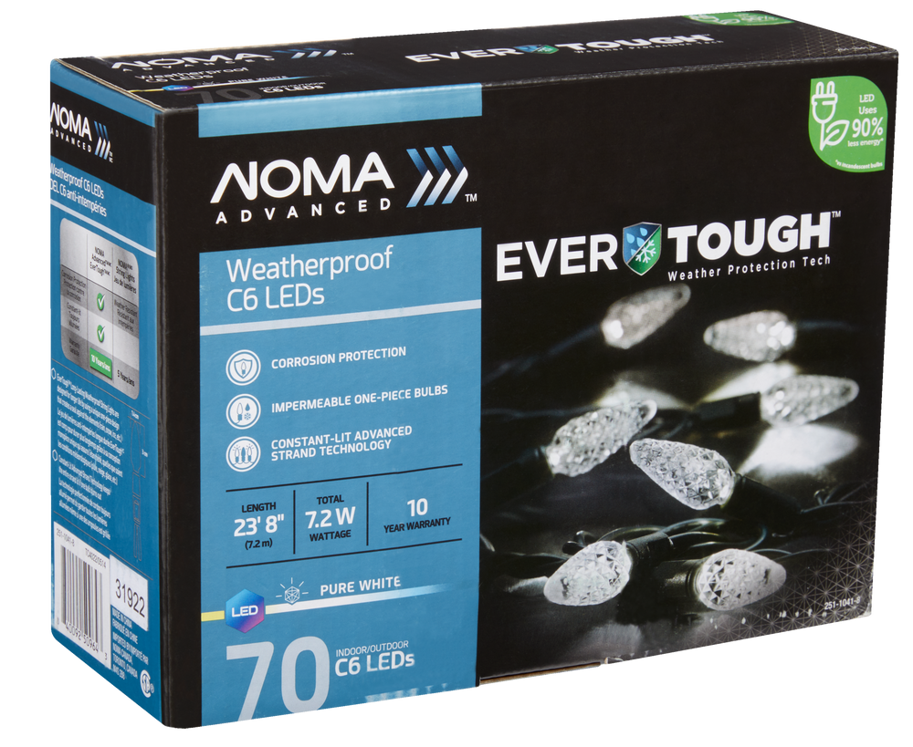 NOMA Advanced Evertough C6 Christmas Lights, 70 LED Lights, Pure White