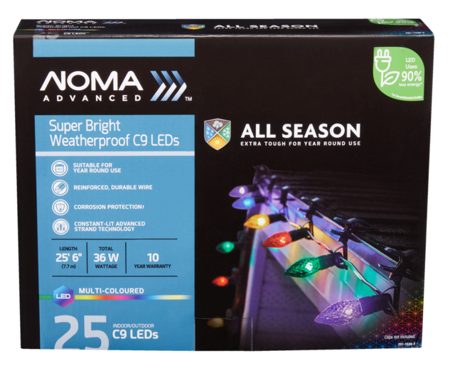 NOMA Advanced Commercial Grade C9 Christmas Lights, 25 LED, Multi