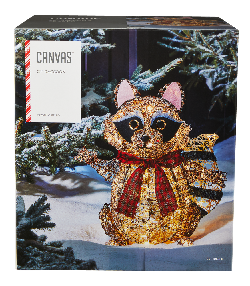 CANVAS Canadian Cabin Raccoon Christmas Decorations, Warm White LED