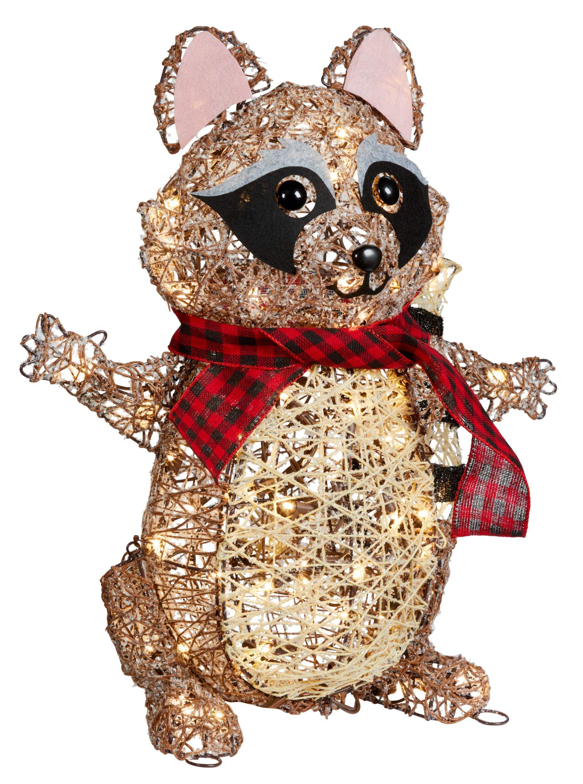 CANVAS 22" Canadian Cabin Racoon Wireform Christmas Decoration Front_Three_Fourths_Angled_Right