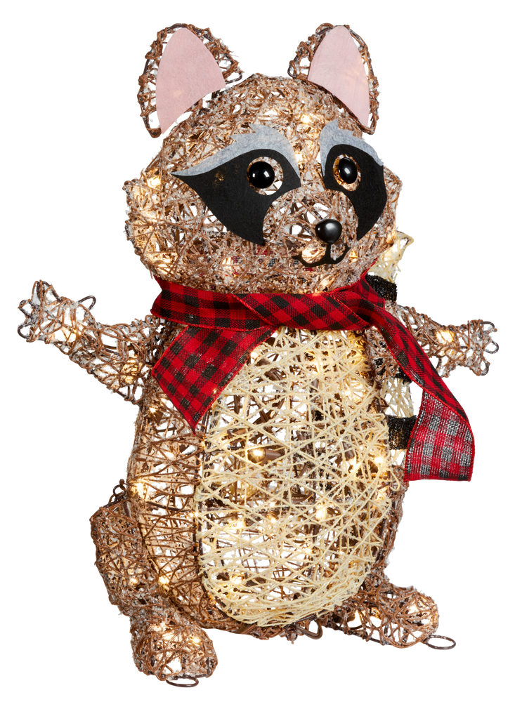 CANVAS Canadian Cabin Raccoon Christmas Decorations, Warm White LED