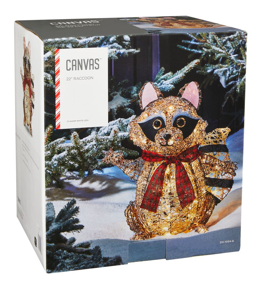 CANVAS Canadian Cabin Raccoon Christmas Decorations, Warm White LED