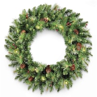 NOMA Pre-Lit LED Artificial Carolina Wreath Christmas Decoration, 24-in Front_Flat