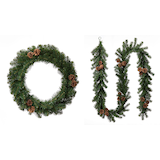 Guirlande de 9 pi et couronne de 24 po For Living avec pommes pin Front_Flat