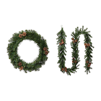 Guirlande de 9 pi et couronne de 24 po For Living avec pommes pin Front_Flat