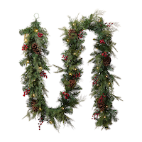 Guirlande de cèdre et de baies Scarlett illuminée CANVAS de 9 pi Front_Flat