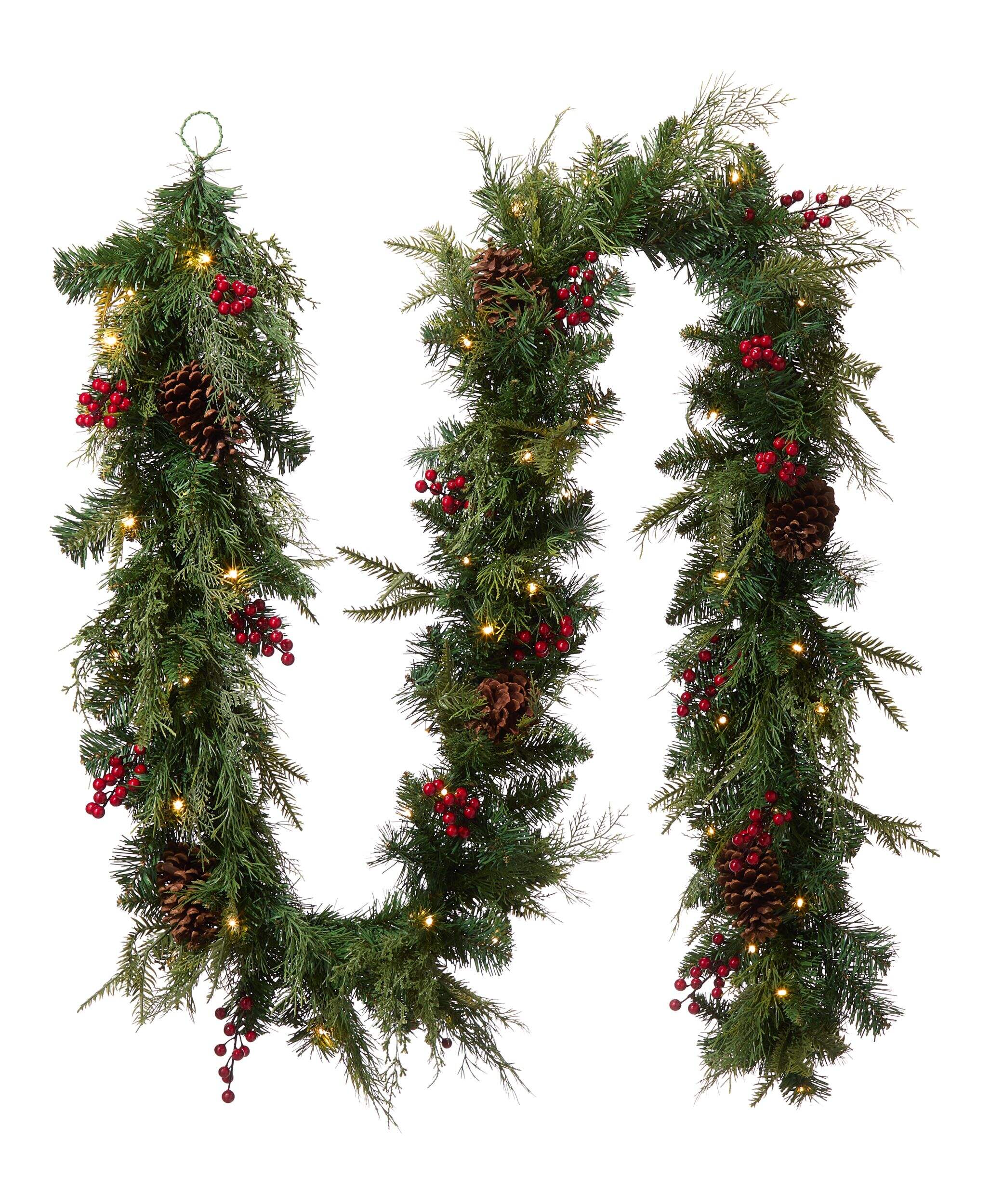 CANVAS Pre-Lit Scarlett Cedar Berry Garland, 9-ft Front_Flat