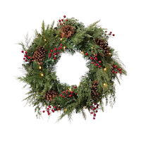 Couronne de cèdre et de baies illuminée CANVAS, 24 po