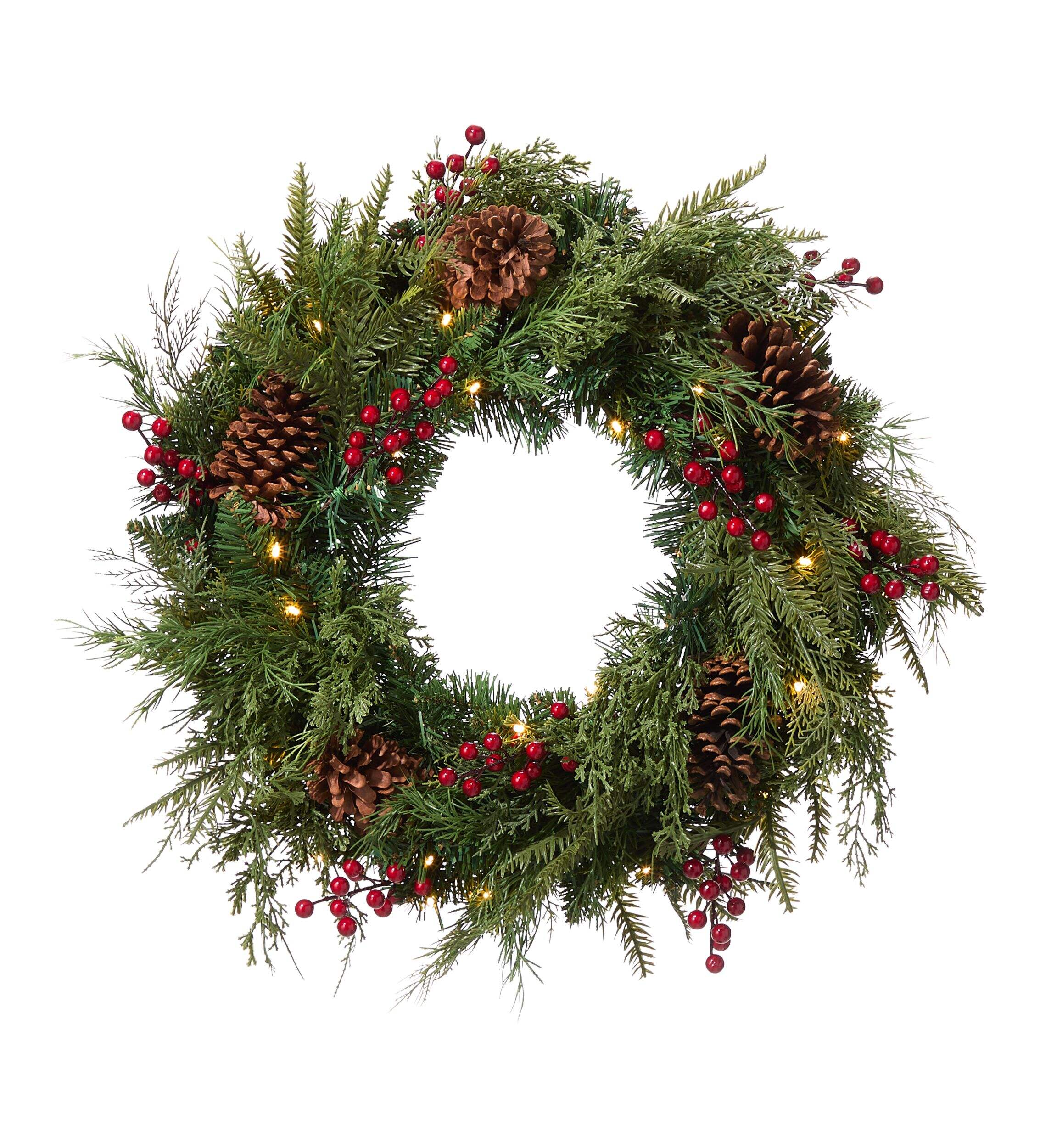 CANVAS Pre-Lit Scarlett Cedar Berry Wreath, 24-in Front_Flat