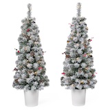 NOMA Pre-Lit Celeste Snow-Dusted Potted Christmas Tree, 35 Warm White LED Lights, 4-ft, 2-pk Front_Flat
